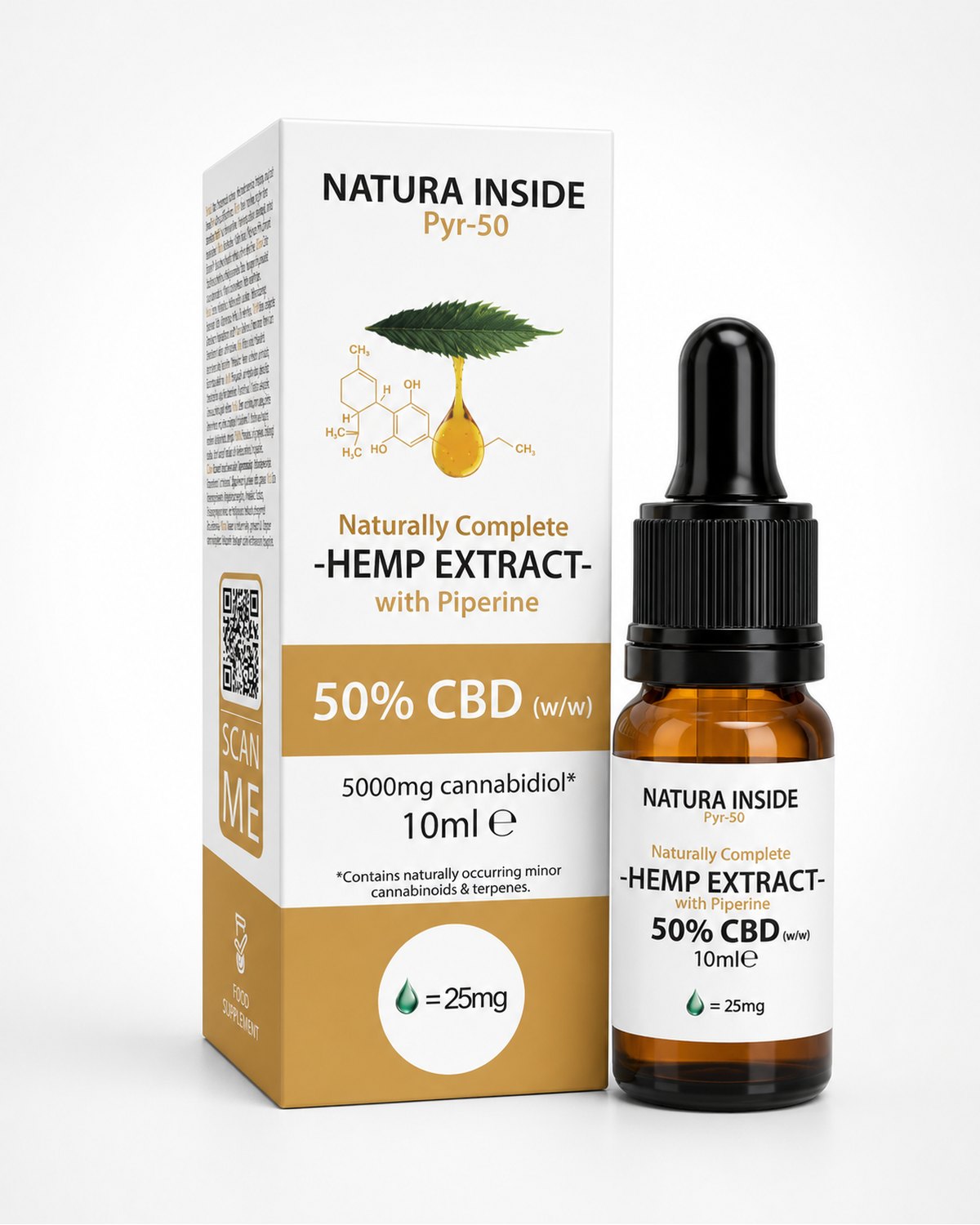 CBD hemp oil dropper bottle with carton, 50% CBD, 10 ml