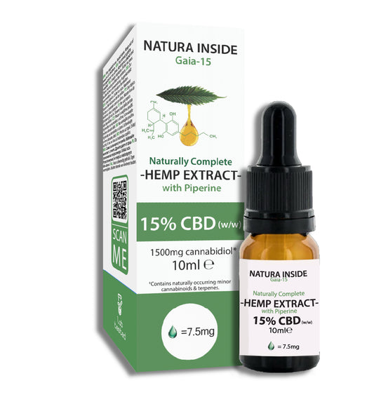 Natura Inside Full Spectrum Έλαιο Κάνναβης – 15% CBD με Πιπερίνη, Σειρά Gaia, 10ml