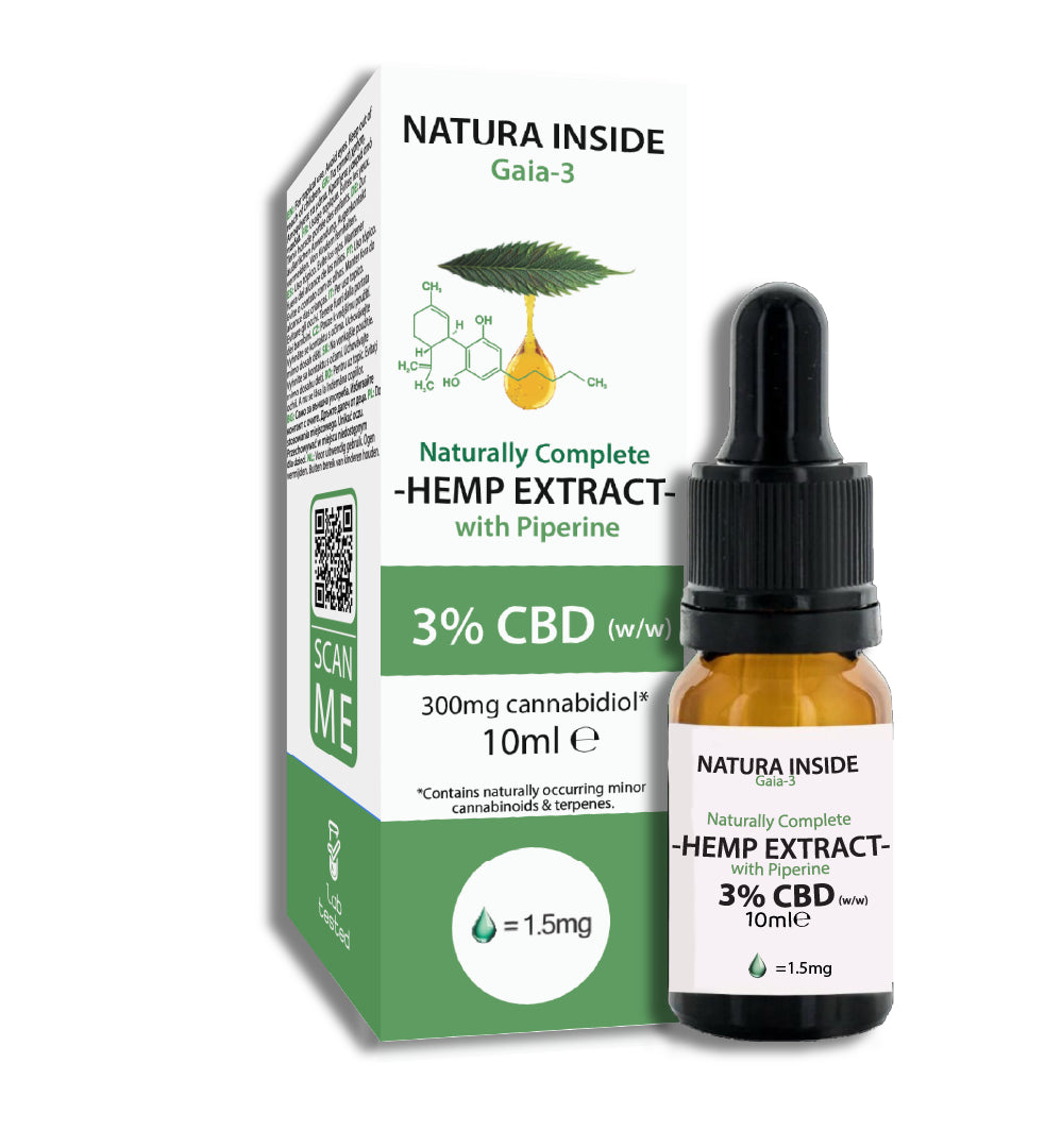 Natura Inside Full Spectrum Έλαιο Κάνναβης – 3% CBD με Πιπερίνη, Σειρά Gaia, 10ml