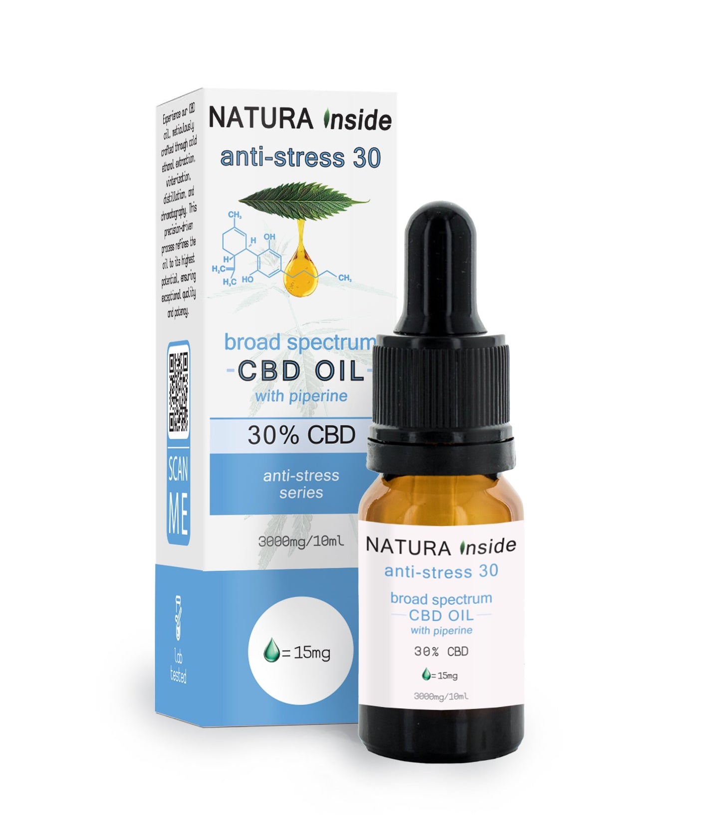 HUILE DE CBD 30% CBD AVEC PIPÉRINE SÉRIE ANTI-STRESS, 10 ml