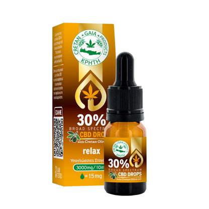 30% CBD full spectrum oil drops bottle and box, 10 ml, amber glass