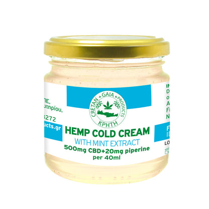 Hemp cold cream jar with mint extract, 500mg CBD +20mg piperine, 40ml, gold lid