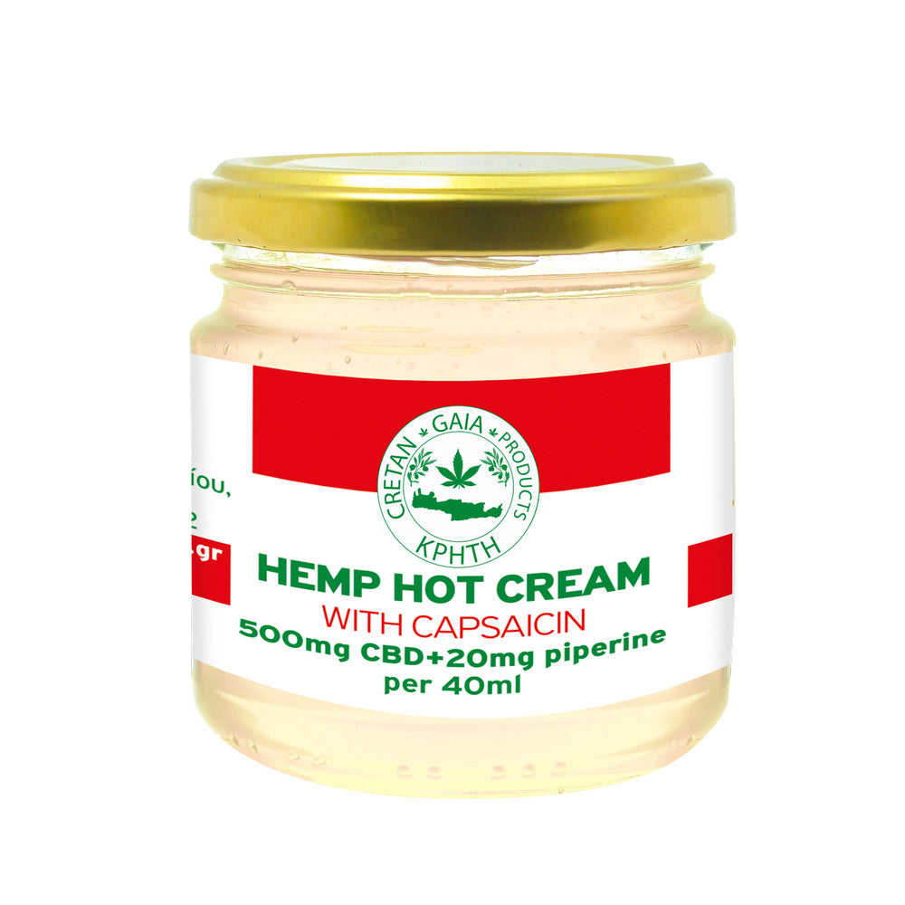 CRETAN GAIA-HEMP HOT CREAM with 500mg CBD and 20mg piperine+ capsaicin, 40ml
