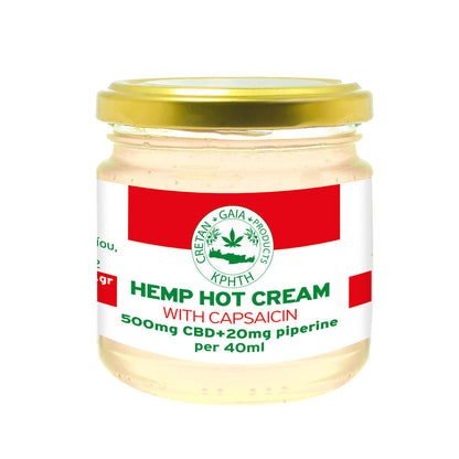 Hemp hot cream jar with yellow cap and red label