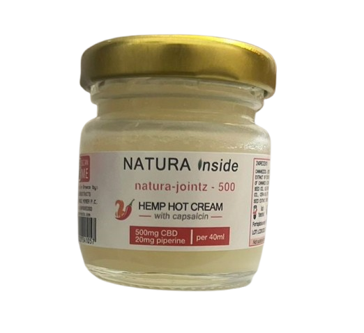 HEMP HOT CREAM-NATURA JOINTZ κηραλοιφή για μυικούς, σκελετικούς και σωματικούς πόνους με 500mg CBD, 20mg πιπερίνη και καψαϊκίνη, 40ml