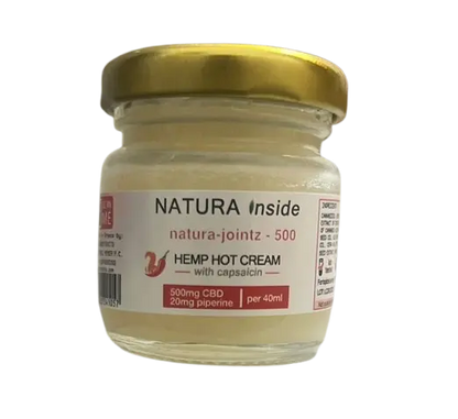 Hemp hot cream jar with gold lid and amber label, 40 ml