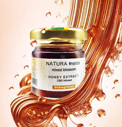 Honey extract jar with gold cap, Natura Inside mixed blossom label