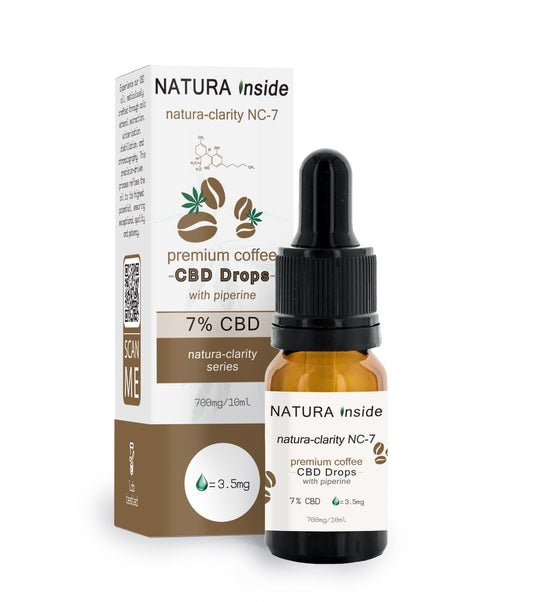 HUILE DE CBD 7% CBD AVEC PIPÉRINE ET HUILE DE CAFÉ SÉRIE NATURA-CLARITY, 10 ml