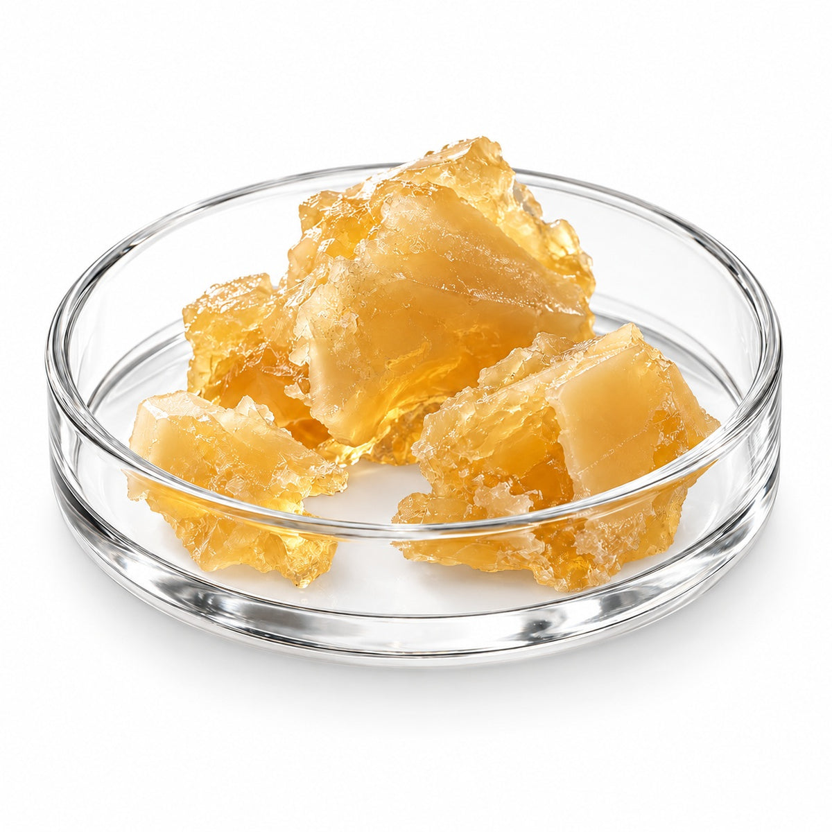 CBD distillate solid-form concept — unverified draft — illustrative digital image on white background