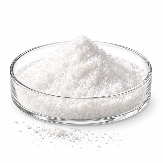 CBD isolate crystalline powder — illustrative digital image on white background