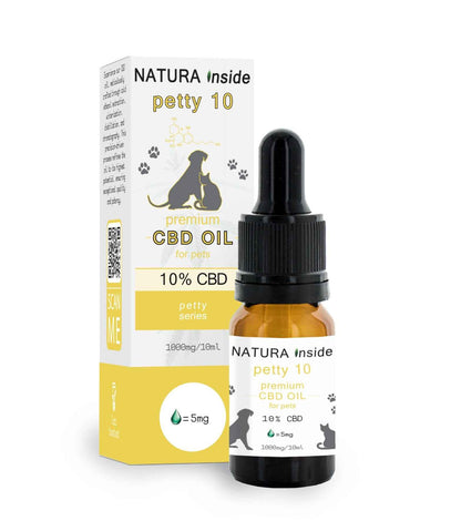 Pet CBD oil bottle with black dropper, Natura Inside Petty 10, 10ml