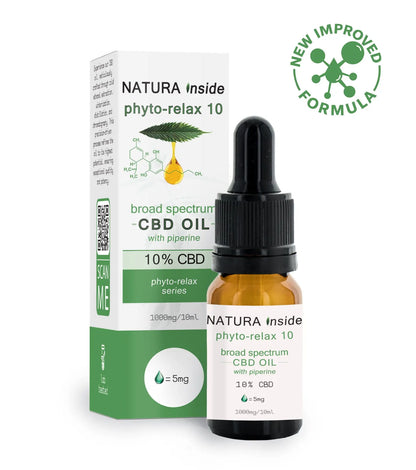 Natura Inside 10% CBD oil bottle with dropper and box, broad spectrum, 10ml
